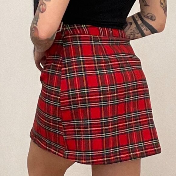 John Galt Plaid Mini Short Skirts Adjustable Belt Size S Red - Picture 5 of 8